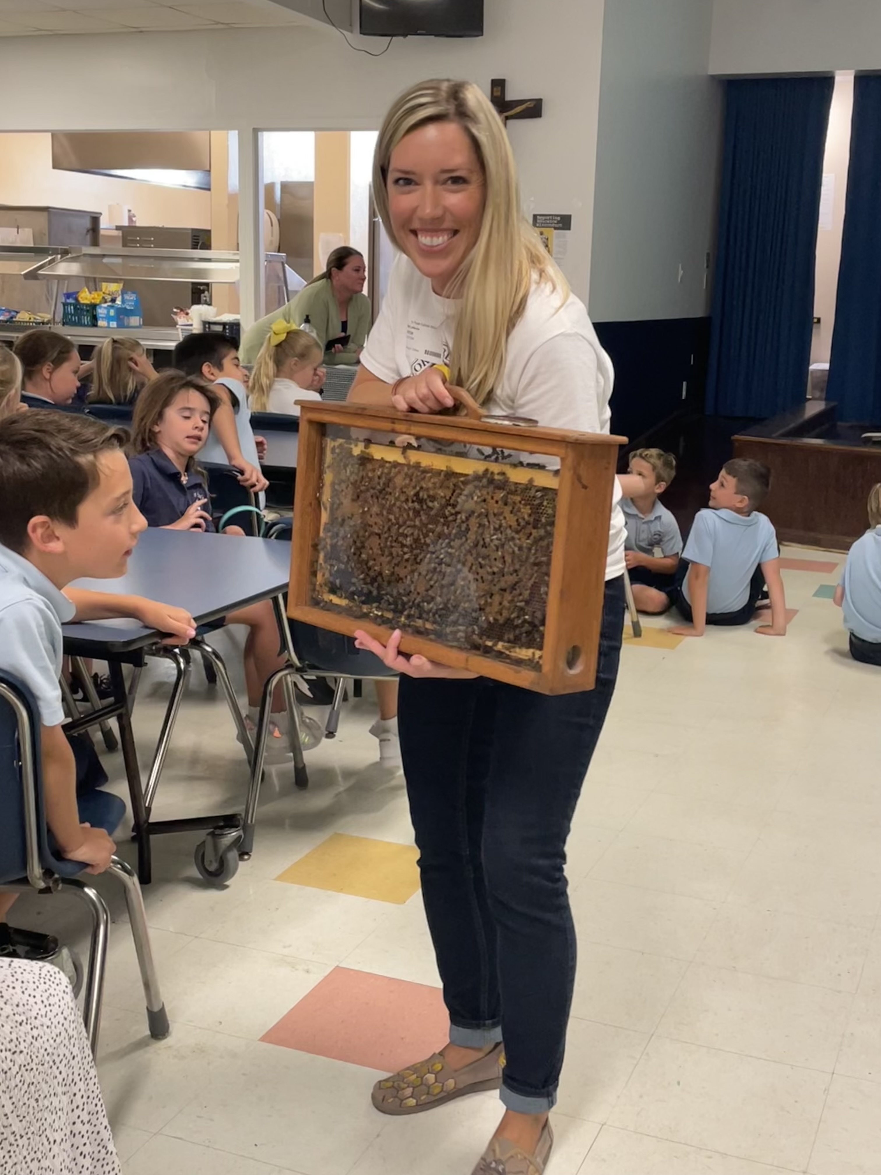 Students engaged during a live classroom bee presentation
